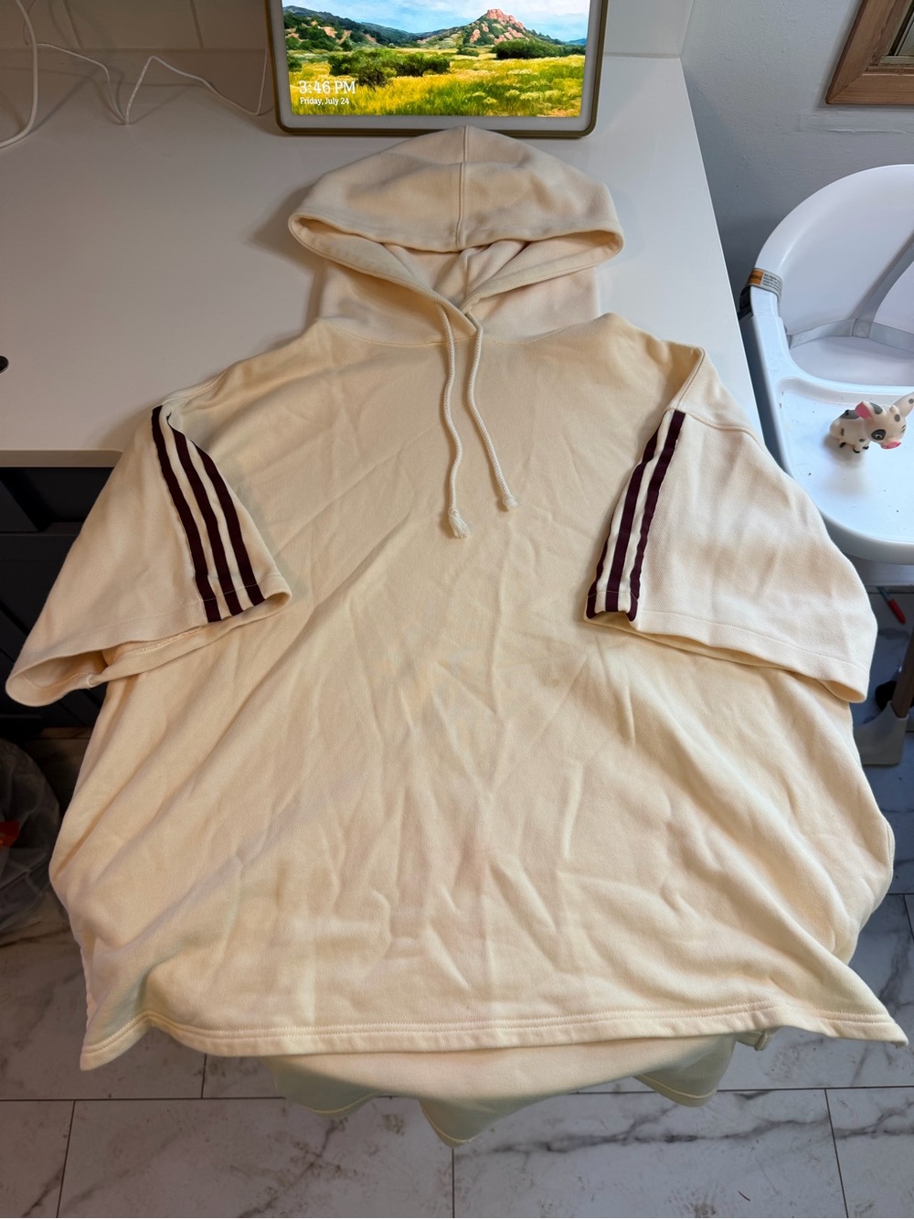 Ivy Park Cream Hooded Short-Sleeve Pullover with Stripe Detail